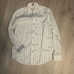 Robert Graham white and blue dress shirt/button down size Med